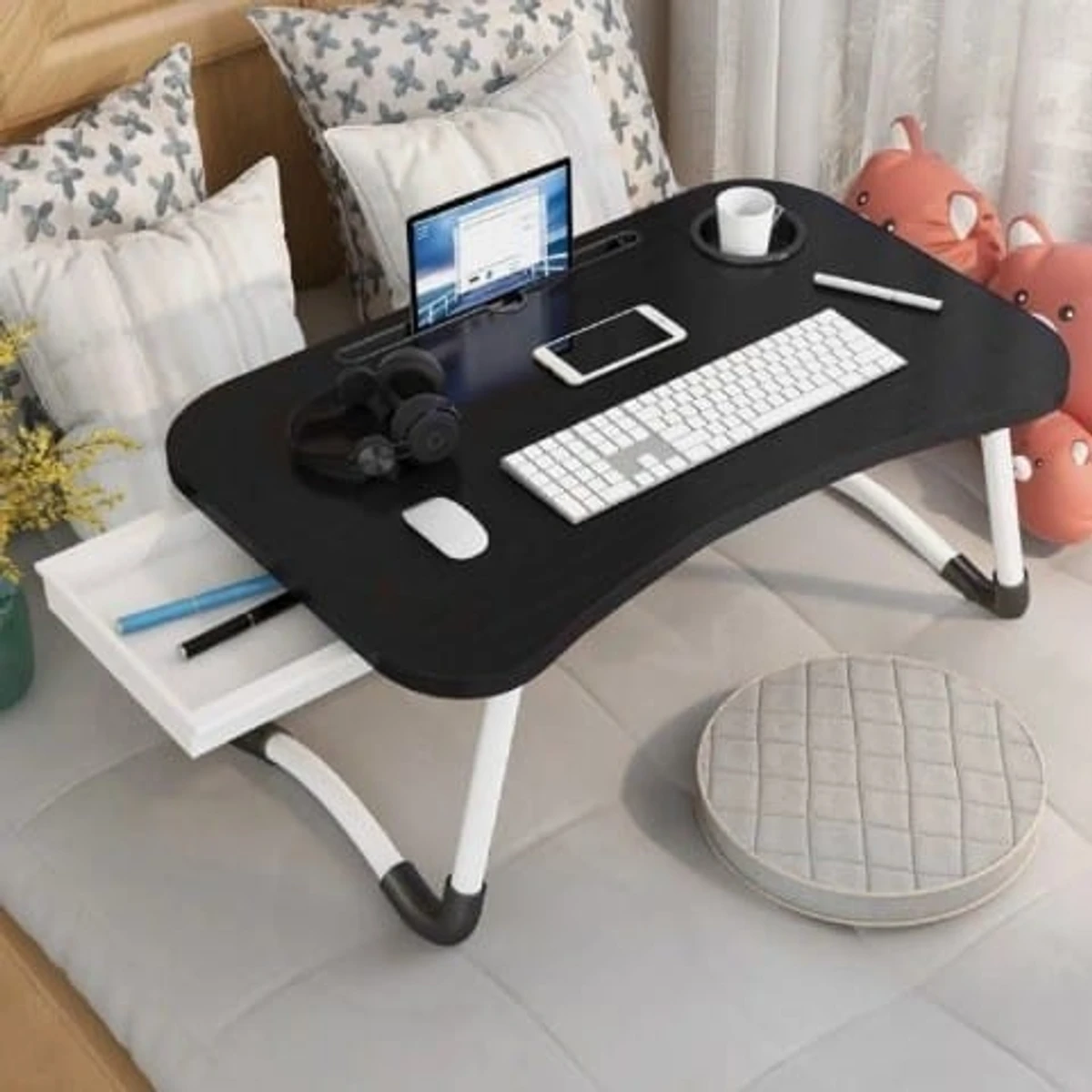 Foldable Laptop Table And Kids Reading Table Black With Drawer