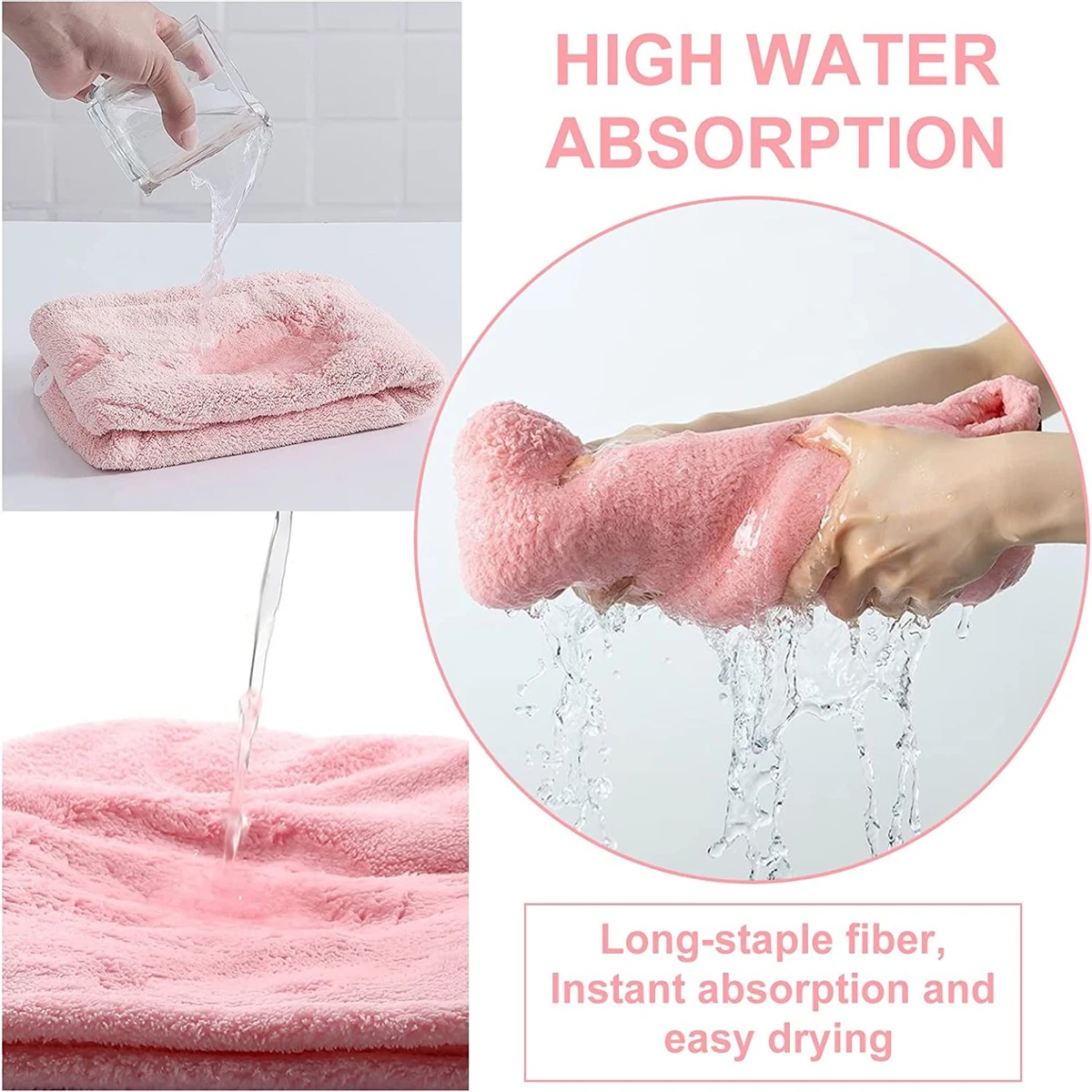 Hair Towel, Hair Drying Towels with Buttons, Super Absorbent Microfiber Hair Towel Dry Hair Quickly for Women Pink