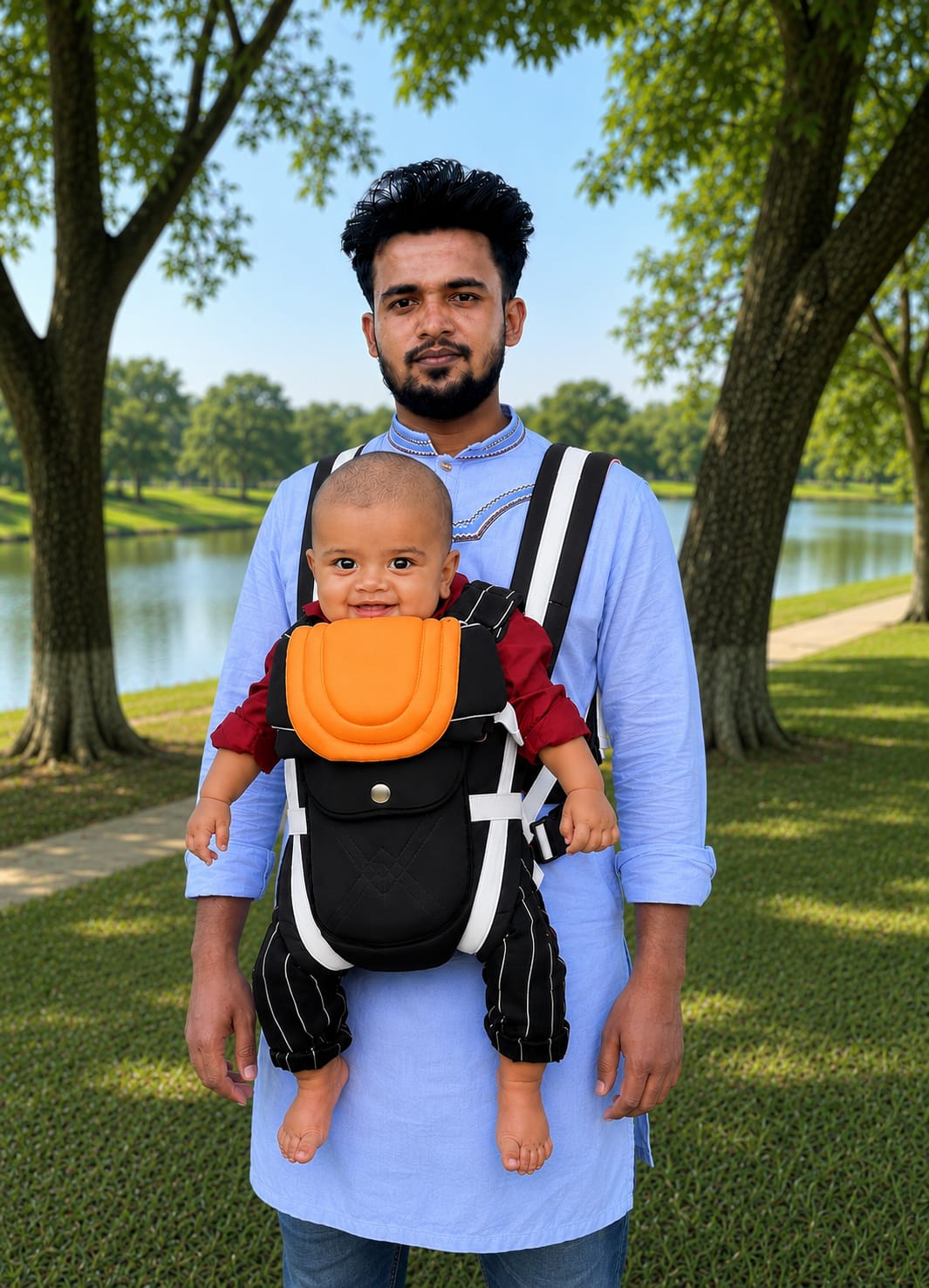 Baby Carrier Soft Comfortable and stylish Baby Carrying Bag taj mart 2026 Black Orange Premium 4-in-1 Stylish Baby Carrier Bag Strong